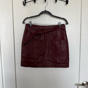 Express Burgundy Faux Leather Mini Skirt with Tie Waist